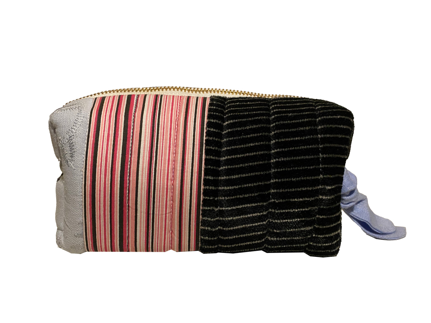 Make Up Bag Small Pink and Black Stripes and Blue 2