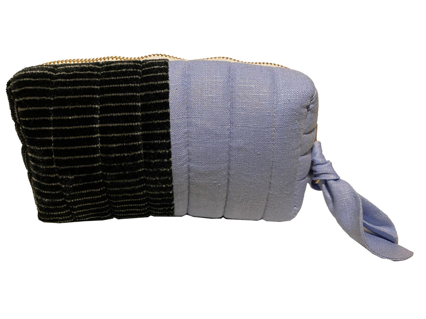 Make Up Bag Small Pink and Black Stripes and Blue 1