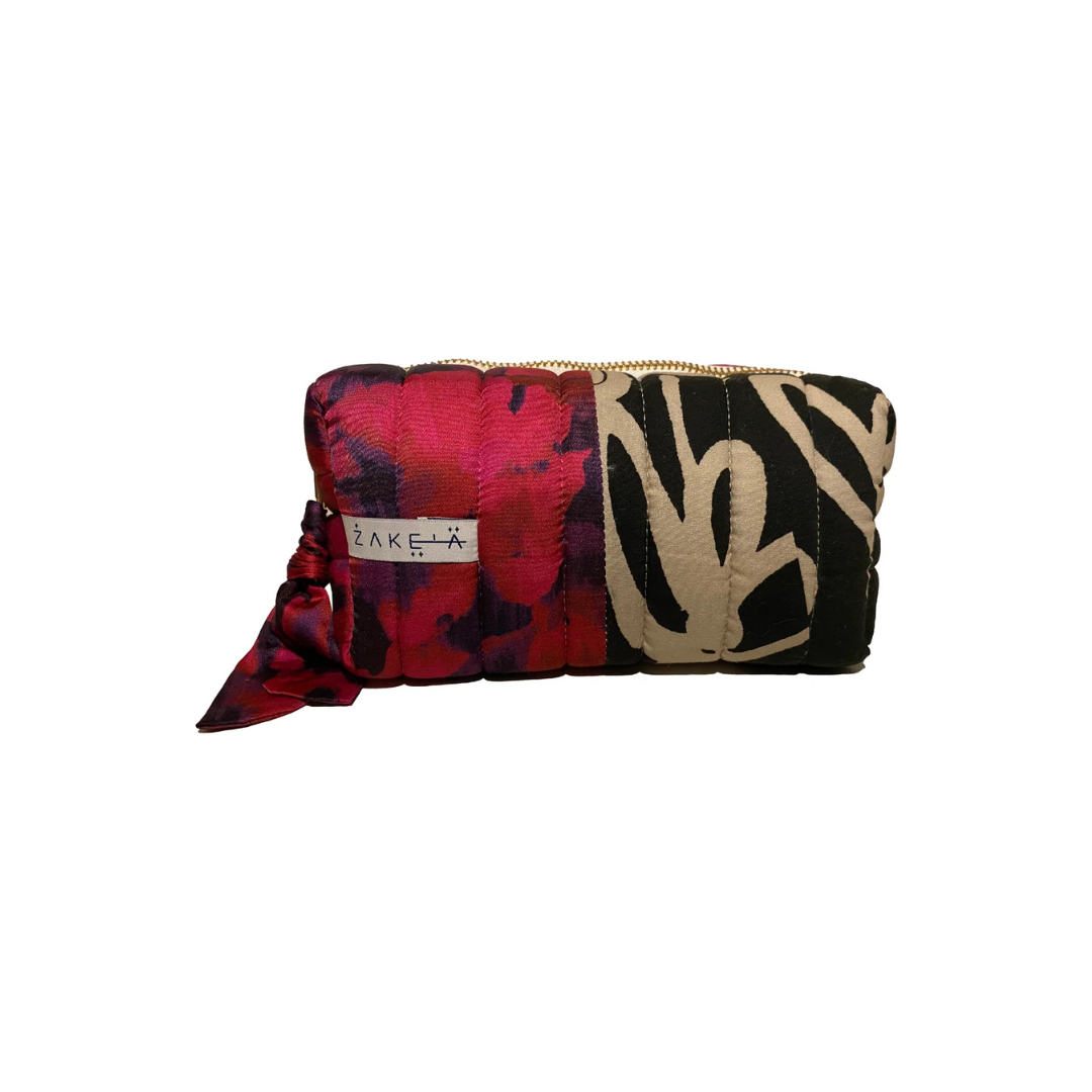 Make Up Bag Small Stripes Navy Red and Floral