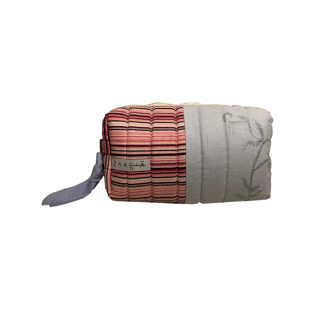Make Up Bag Small Pink and Black Stripes and Blue 1