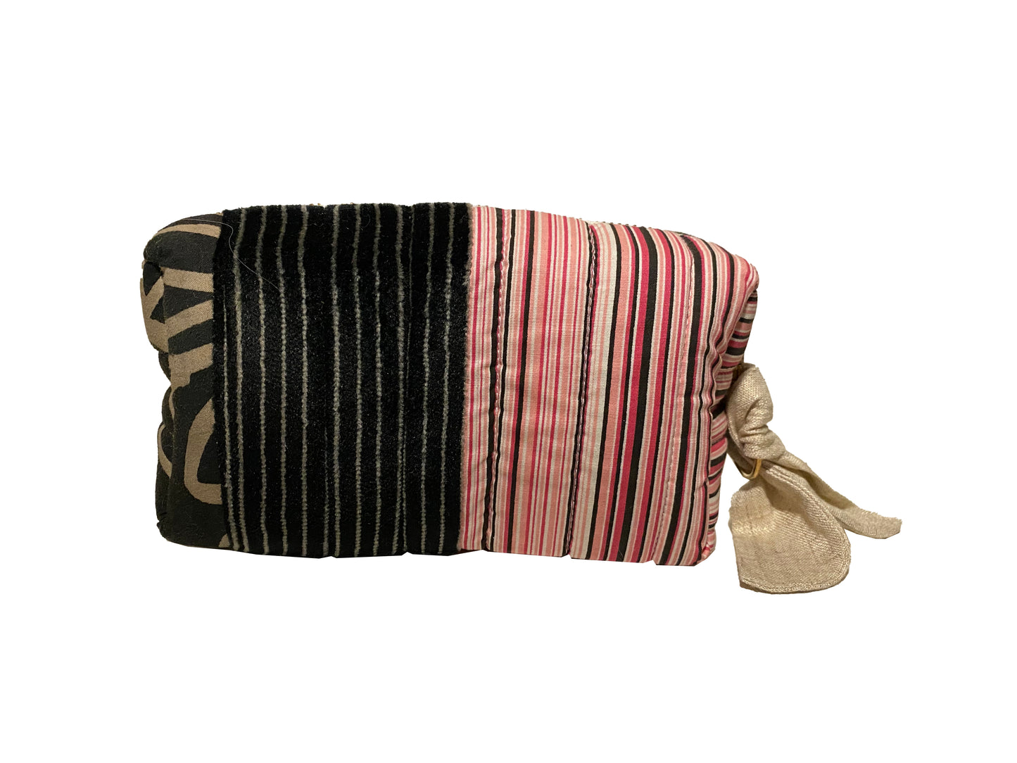 Make Up Bag Small Black and Pink Stripes and Floral